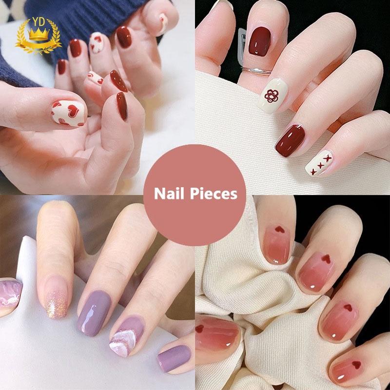 Set 24 Móng Tay Giả Họa Tiết Dễ Thương Kèm Keo Dán Hb