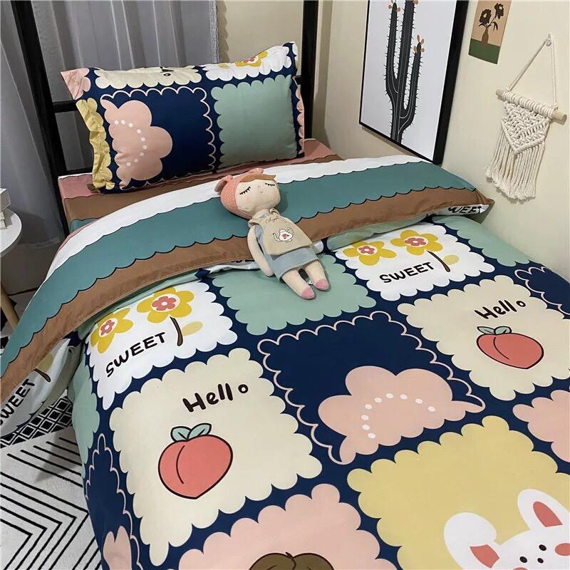 Bộ chăn ga gối Cotton poly M2T bedding Cô bé thỏ trắng, vỏ chăn mền, drap nệm và 2 vỏ gối