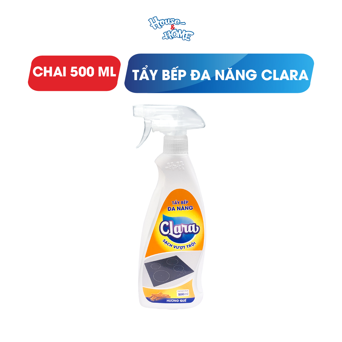 Tẩy dầu mỡ nhà bếp đa năng Clara hương gừng quế chai 500ml
