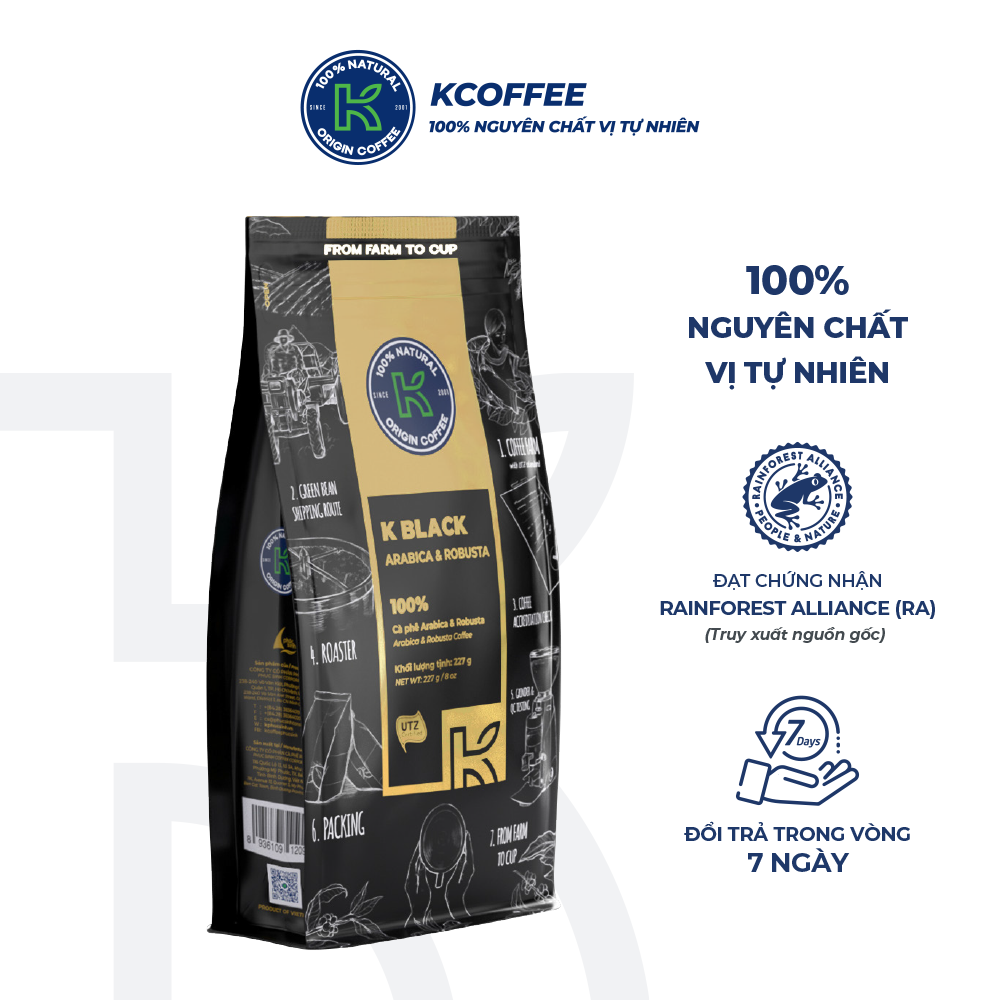 Cà phê rang xay 100% nguyên chất Robusta Arabica xuất khẩu K-Black thương hiệu K Coffee