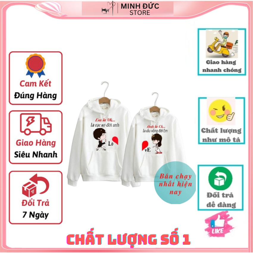 Áo Đôi Nỉ Nam Nữ MM01, Áo Đôi Với Người Yêu Có Mũ In Anh Là Em Là ý Nghĩa