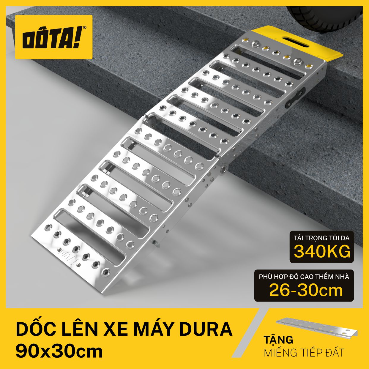 Dốc Lên Xe Máy (Cầu Dắt Xe Máy) DÔTA DURA 90x30CM (Tặng miếng Tiếp đất)