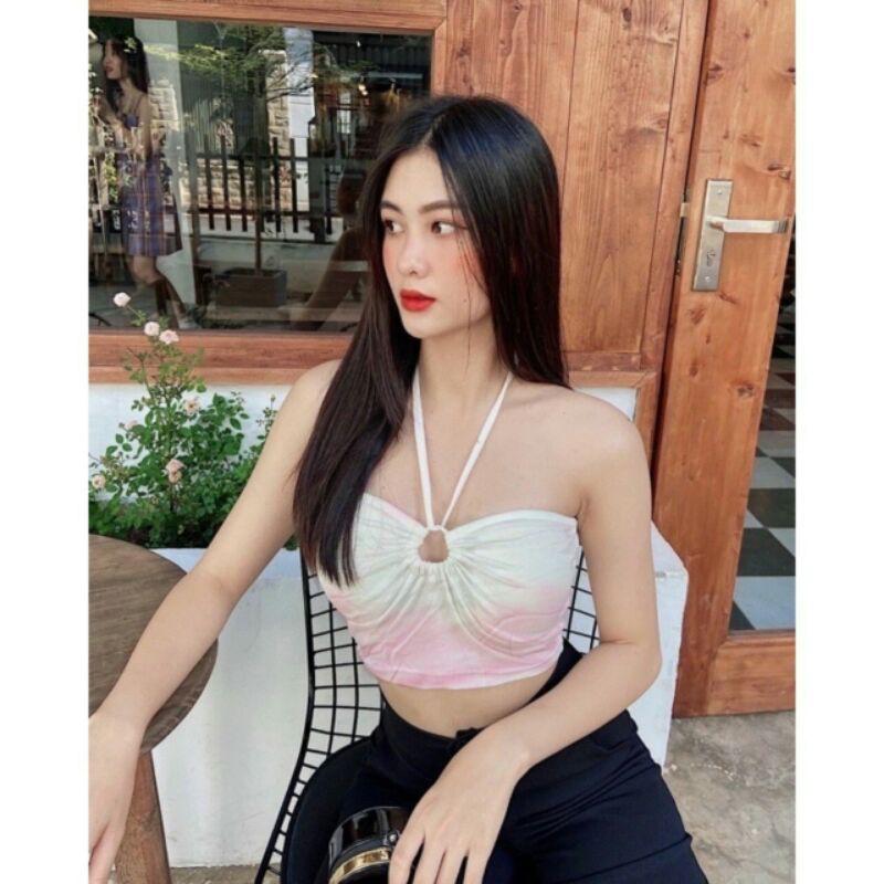 ÁO CROP TOP LOANG MÀU XANH, HỒNG XINH XINH