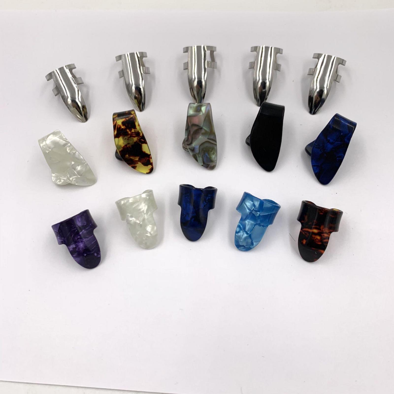 Pack of 15 Guitar Thumb Finger Picks, Colorful Nail Plectrum, for Guitar Bass Banjo Plastic and Stainless Steel 15 Grid Box