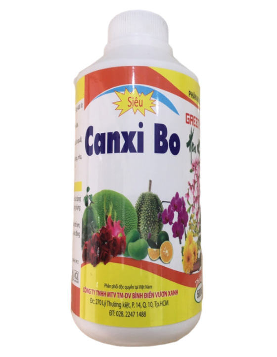 Phân bón CANXI BO cung cấp trung vi lượng cho hoa kiểng và cây ăn trái giúp chống hư rễ quăn lá rụng trái và nứt trái chai 500ml