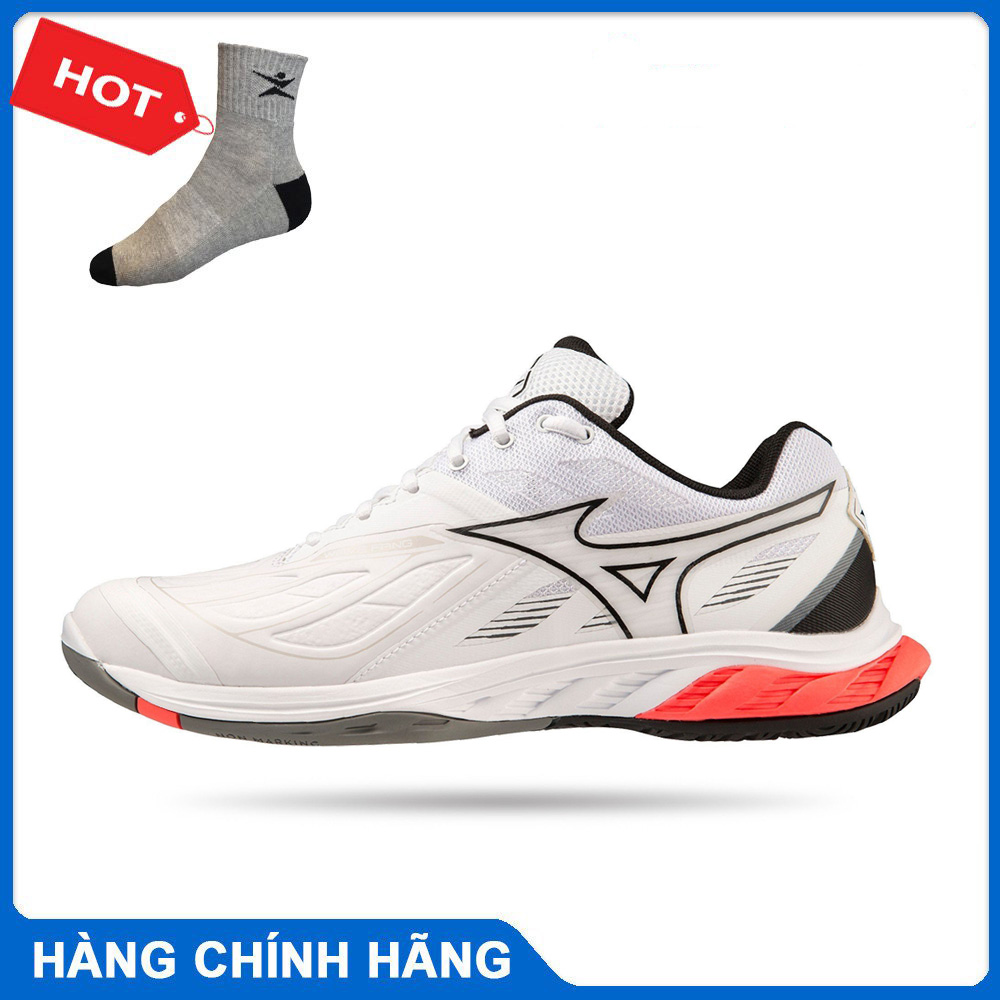 Giày cầu lông mizuno chính hãng WAVE FANG 71GA231321 màu trắng cao cấp-tặng tất thể thao bendu