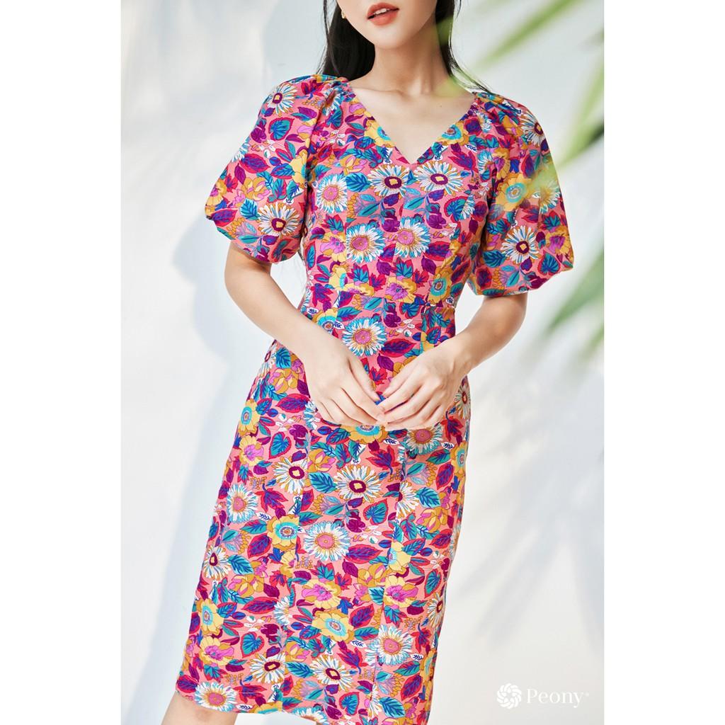 Váy nữ hoạ tiết hoa xinh xắn, tay bồng nữ tính, chất liệu cao cấp Peony - SUNFLOWER DRESS