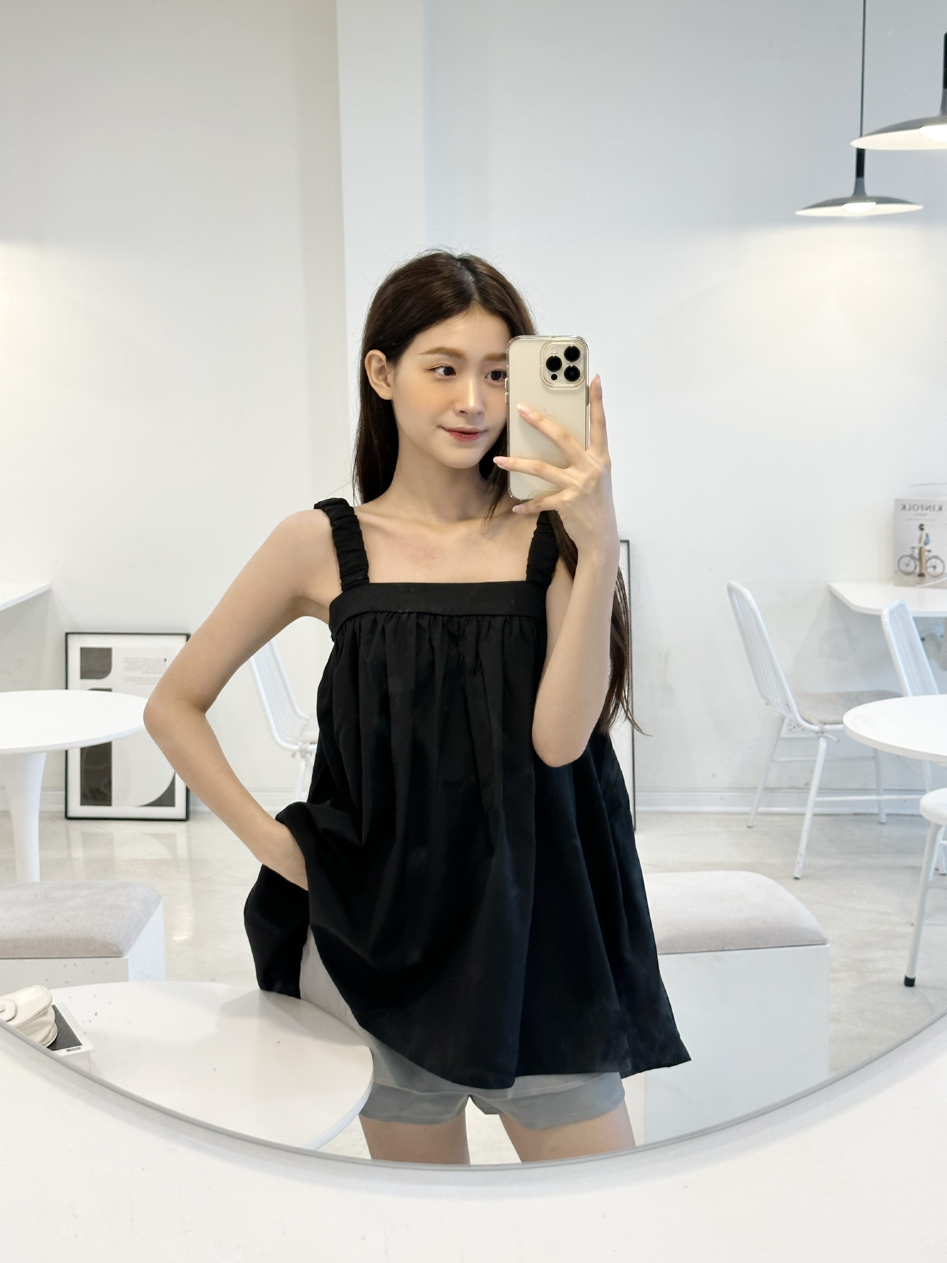 YU CHERRY | Áo hai dây thiết kế nữ dáng babydoll, hở lưng sau Baggy Cami Top YA440