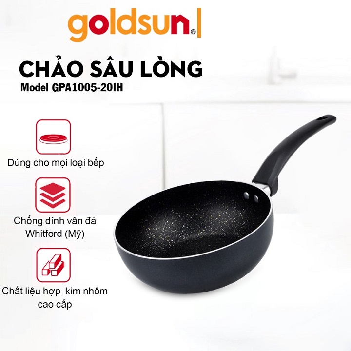 Chảo Chống Dính Sâu Lòng Gold.sun  Đường Kính 20 cm Dung Được Cho Bếp Từ