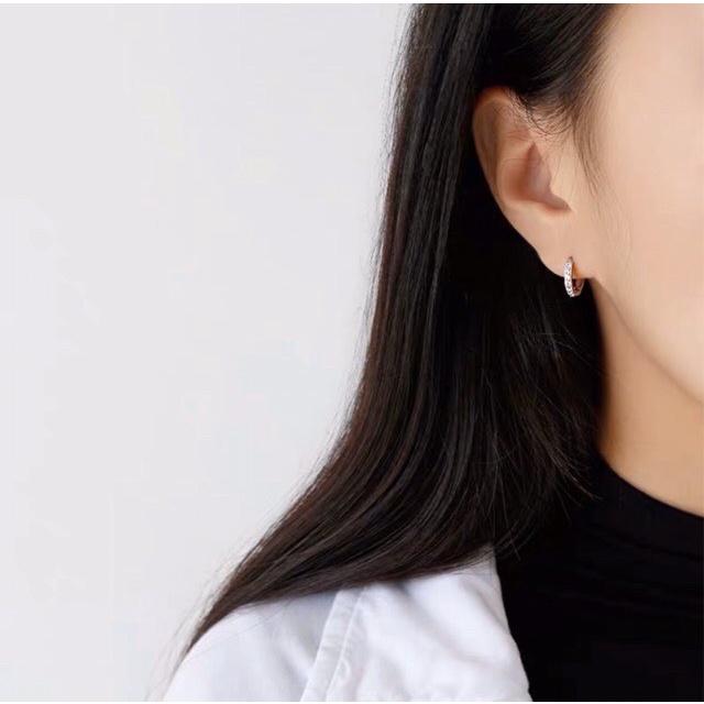 Bông tai nữ Bạc Quang Thản khuyên tròn đính đá đeo sát tai chất liệu bạc thật không xi mạ - HQTBT6