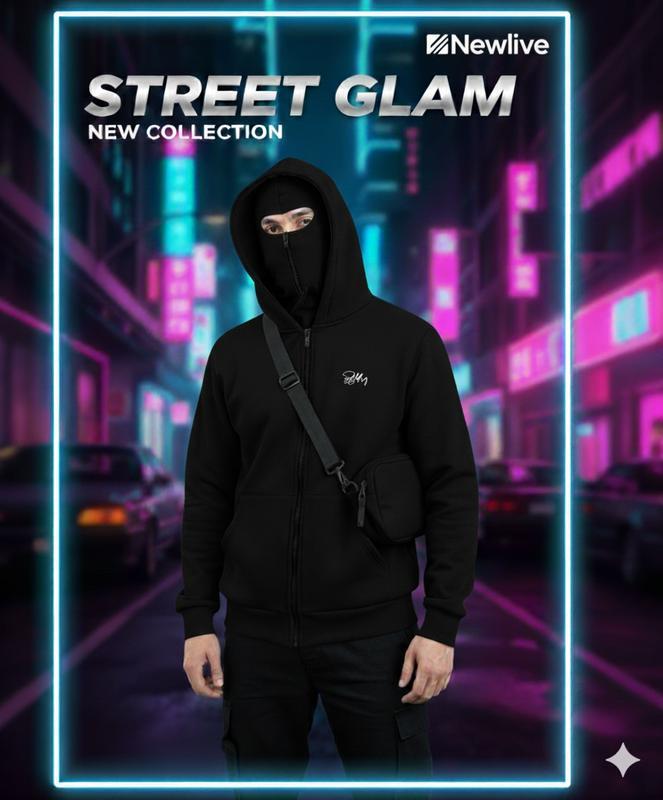Bộ Áo Hoodie Balaclava, Hoodie zip Thiết Kế  2 mũ Độc Đáo, trùm kín đầu, Chống nắng cực tốt Fom Unisex Nam Nữ. - Áo Đen