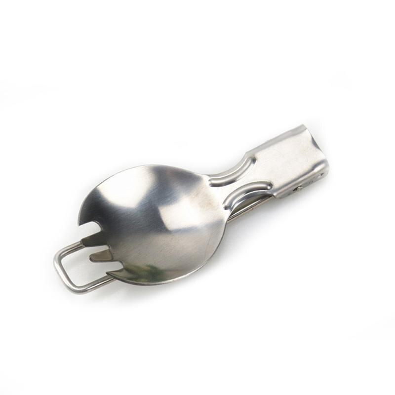 Outdoor Camping 2 In 1 Stainless Steel Folded Fork Spoon Camping Tableware Picnic Spoon Outdoor Lightweight Tableware Hiking