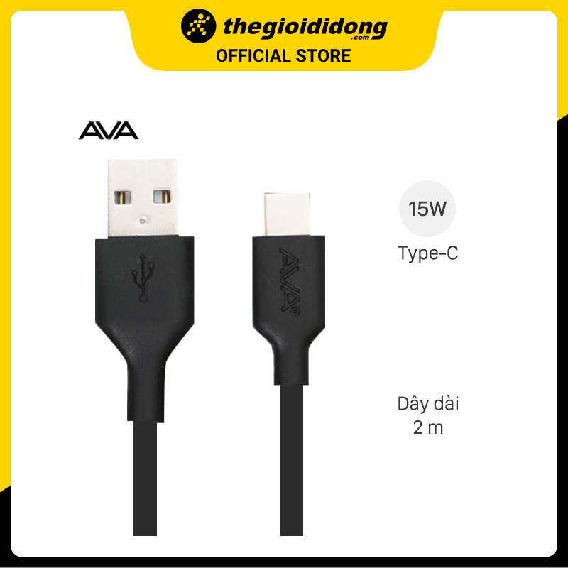 Cáp Type-C 2 m AVA DS460-TB Đen - Hàng chính hãng