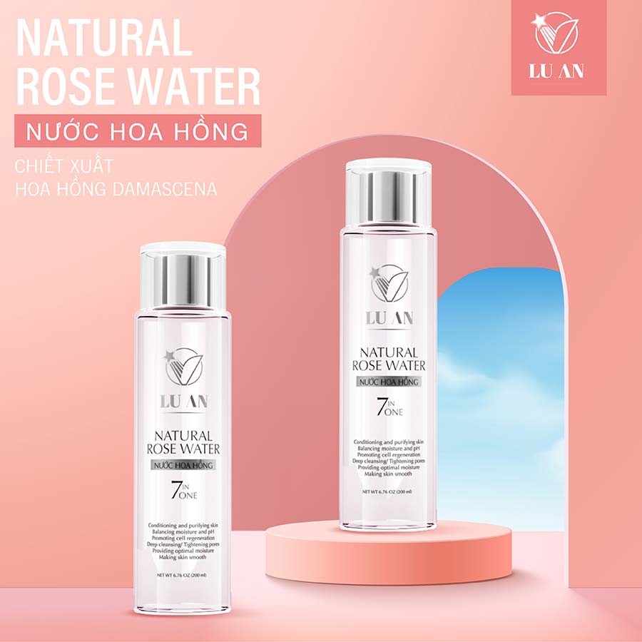 Nước Hoa Hồng Giúp Da Cân Bằng Độ Ẩm Và Se Khít Lỗ Chân Lông V LU AN Natural Rose Water 7IN1