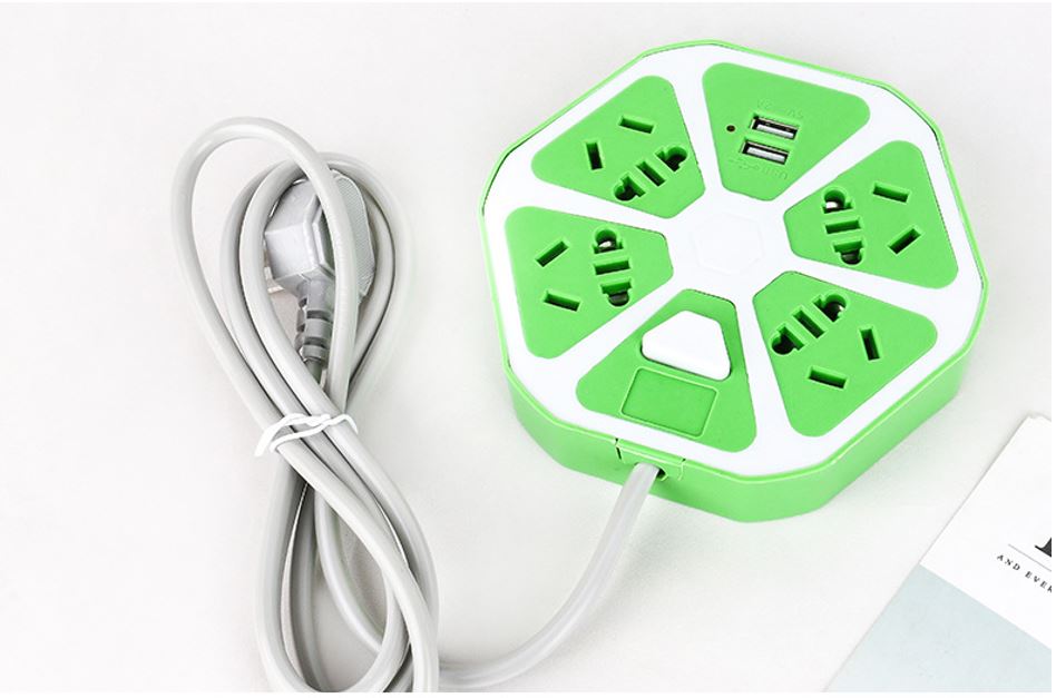 Ổ cắm lục giác đa năng 2500W, tích hợp 2 cổng USB