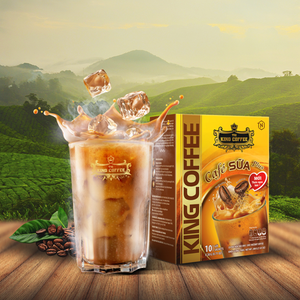 Combo 1 Cà Phê Hòa Tan Espresso KING COFFEE - Hộp 100 gói x 2.5g + Tặng 1 Cà Phê Sữa PLUS Hòa Tan 3in1 KING COFFEE - Hộp 10 gói x 20g