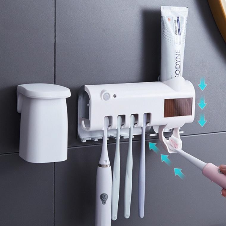 Giá treo bàn chải khử trùng bằng tia cực tím kèm bộ nhả kem đánh răng tiện lợi HD00024