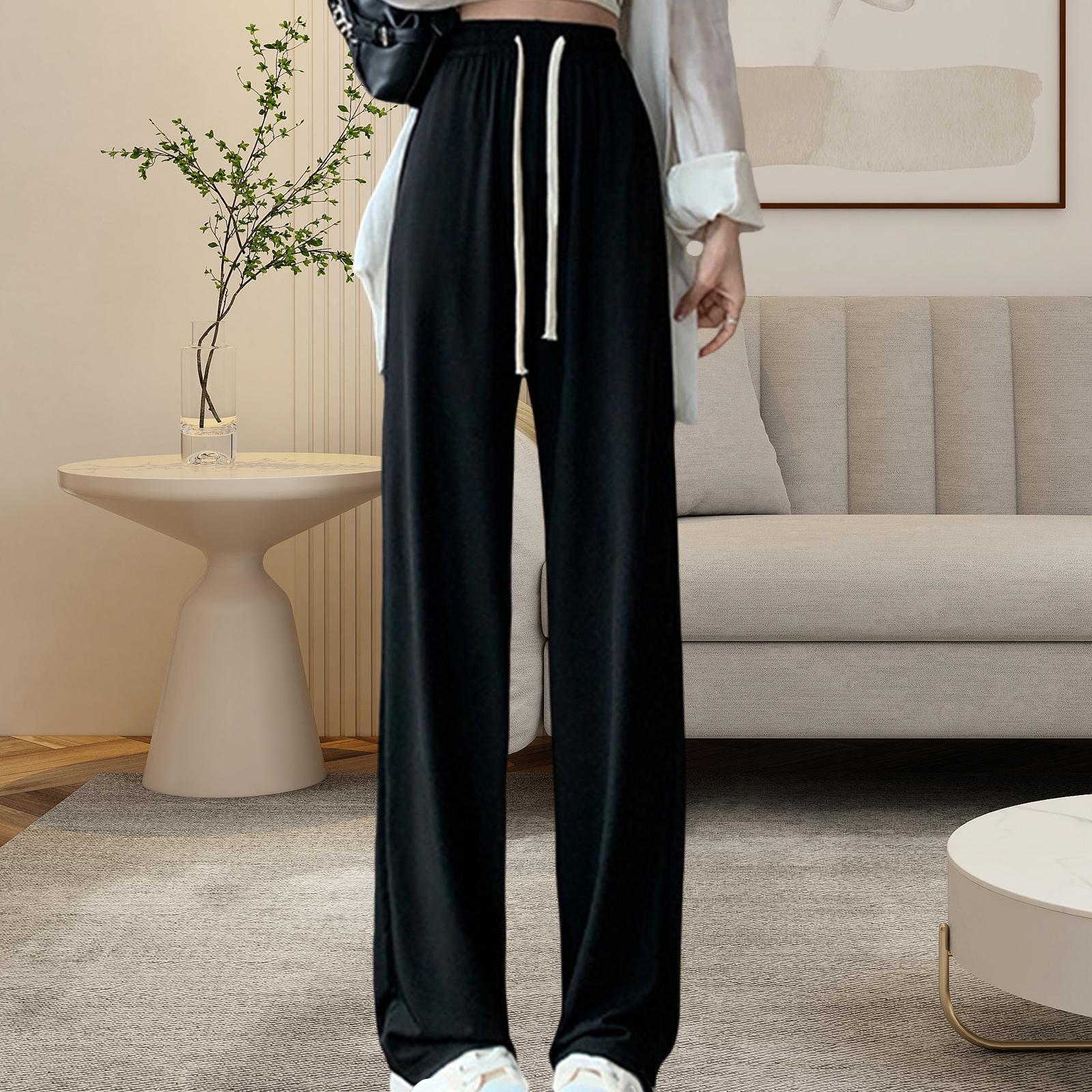 Womens Wide Leg Pants, Long Pants High Waist Pants All Match Girls Female Casual Lady Lounge Pants Loose Pants Straight Black Pants