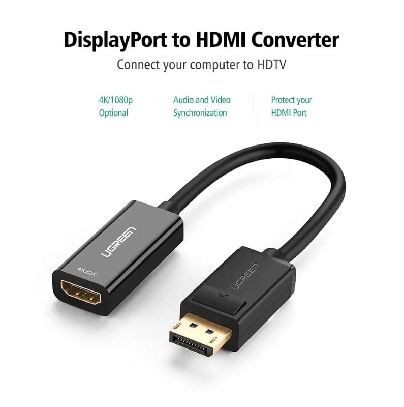 Ugreen UG40362MM137TK Màu Đen Cáp chuyển đổi DisplayPort sang HDMI V1.3 hỗ trợ phân giải 1080P - HÀNG CHÍNH HÃNG