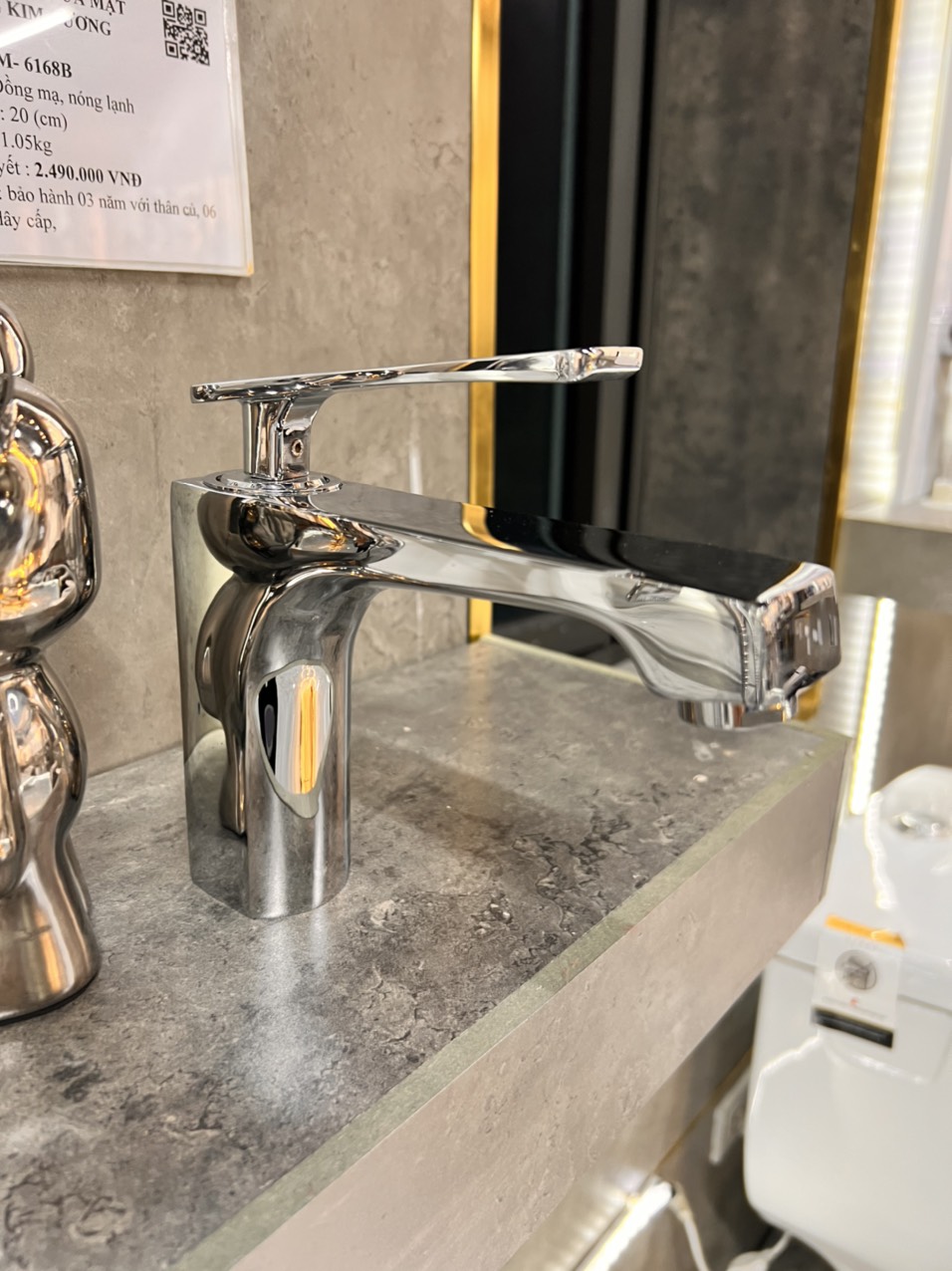 Vòi rửa mặt nóng lạnh thân cấp cao cấp đồng mạ crom GR 6168B (sang trọng, hiện đại, đẳng cấp thời thượng)