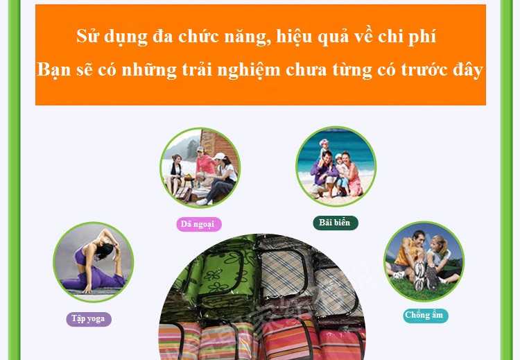 Thảm Du Lịch Dã Ngoại Gấp Gọn Tiện Lợi, Có Quai Xách, Chống Thấm Nước, Bạt Tấm Trải Đi Biển, Thảm Chụp Ảnh- Hàng Chính Hãng