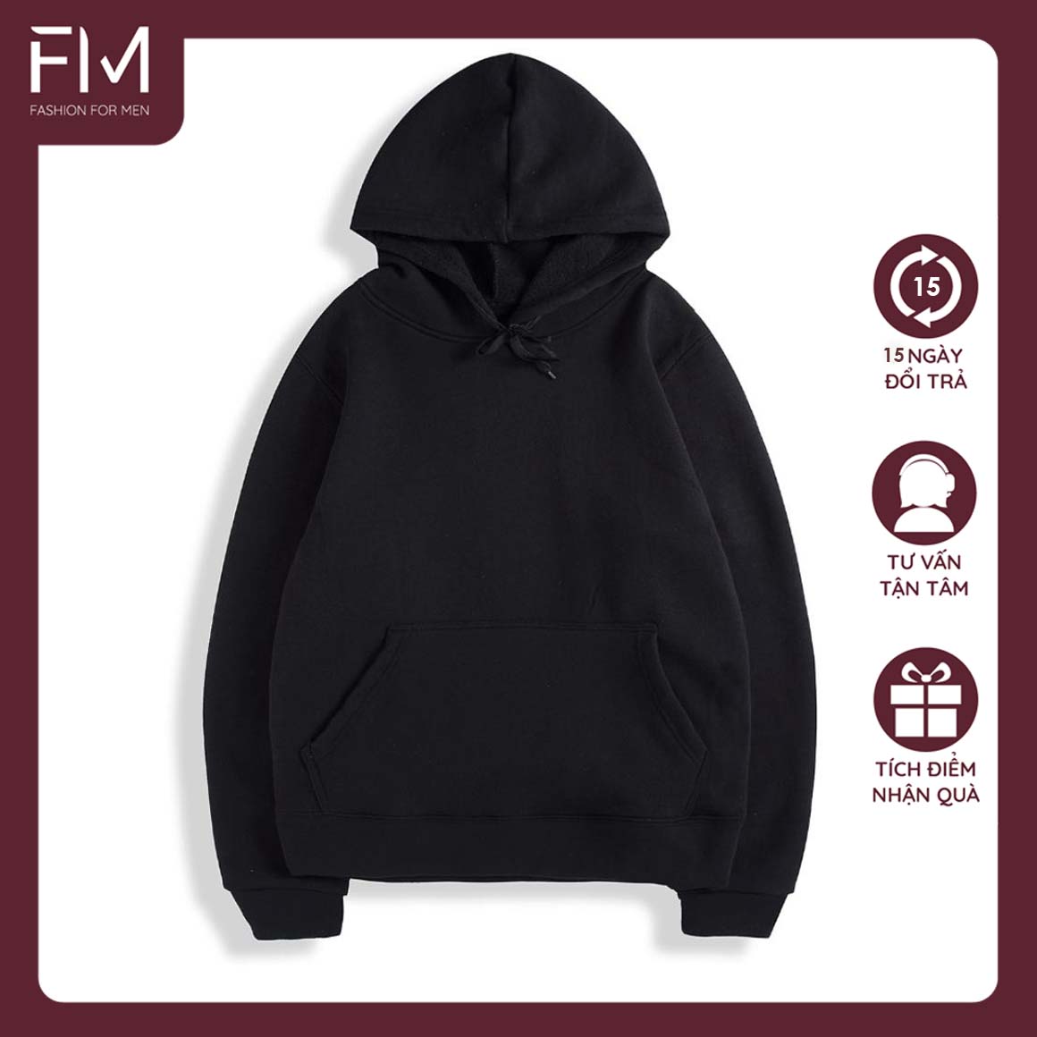 Áo hoodie trơn màu đen thời trang trẻ trung, năng động - FORMENSHOP - FM5GV016