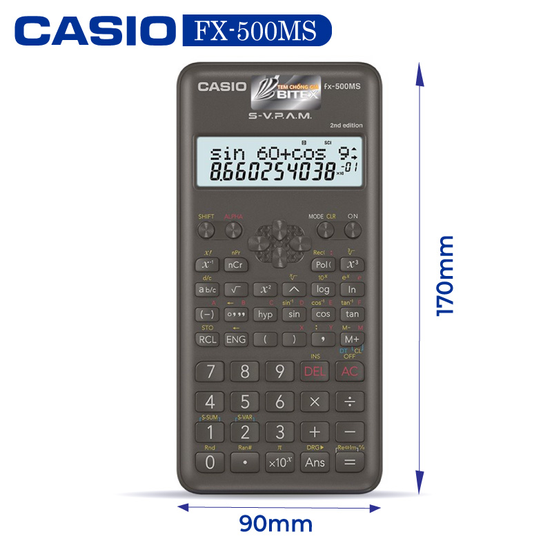 Máy tính Casio FX-500MS, Bảo hành 7 năm - Hàng chính hãng Bitex