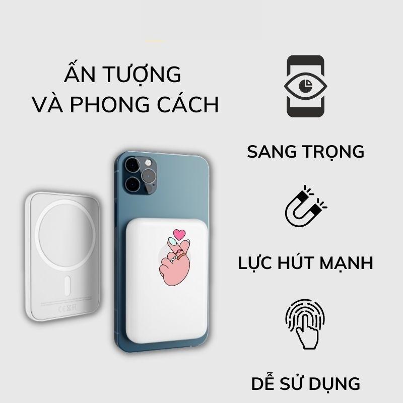 Sạc Dự Phòng Không Dây Từ Tính 5000mAh, Sạc Nhanh, Bám Dính, Ổn Định