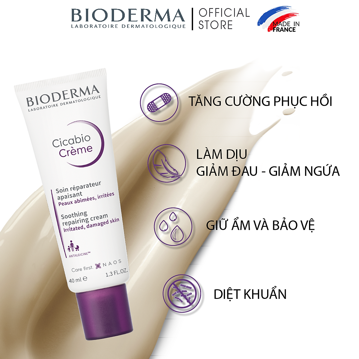 Kem dưỡng phục hồi làn da bị tổn thương BIODERMA Cicabio Crème 40ml