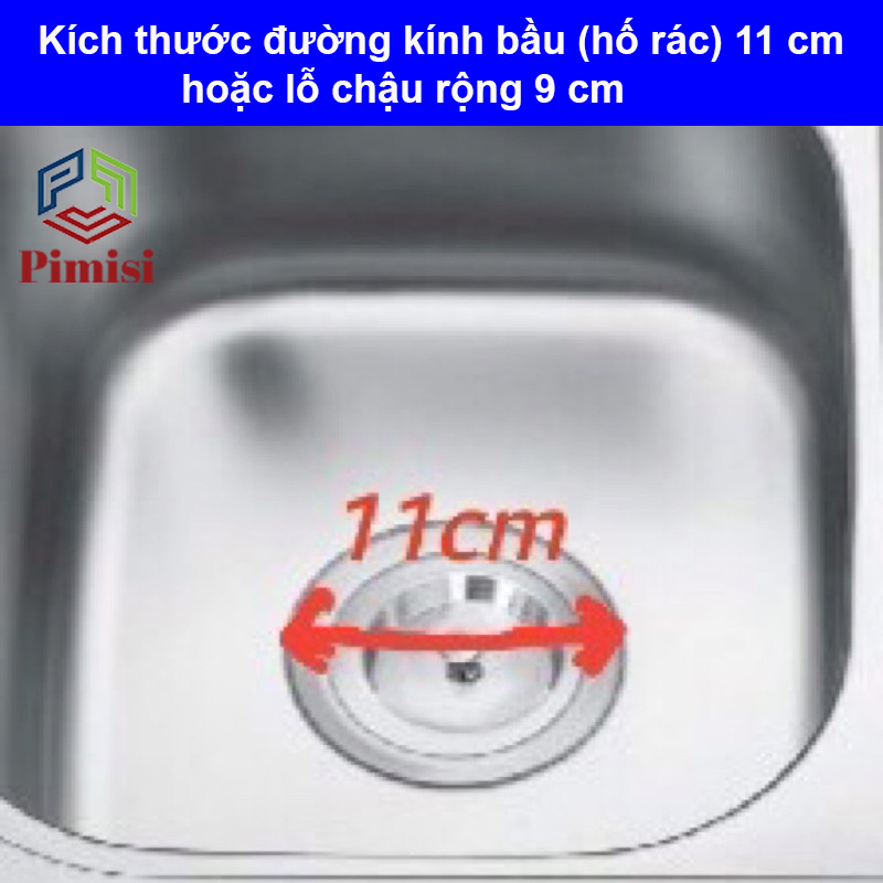 Bộ xi phông chậu rửa bát 2 hố phi 110 inox 304 Pimisi dùng để xả nước chậu rửa chén 2 hộc - có đầu thoát tràn | Hàng chính hãng