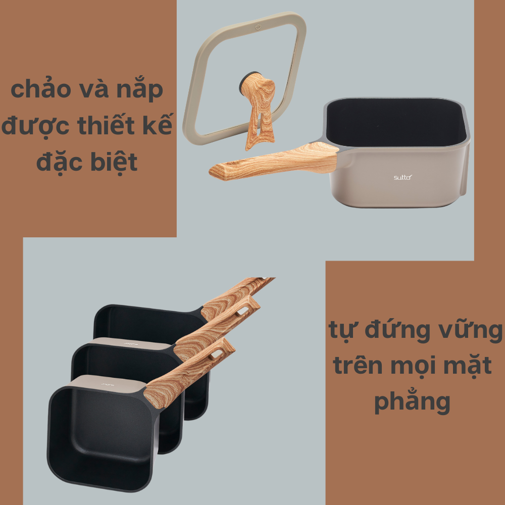 Chảo Vuông Cao Cấp Sutto Tự Đứng Chống Dính Nhập Khẩu Nhật Bản