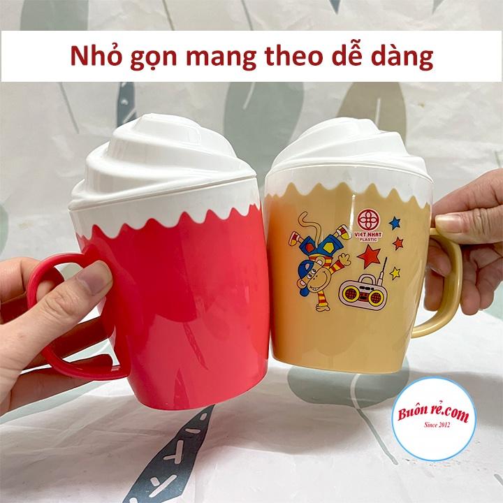 Cốc kem Việt Nhật nhiều họa tiết, Ly kem kèm nắp có quai cầm
