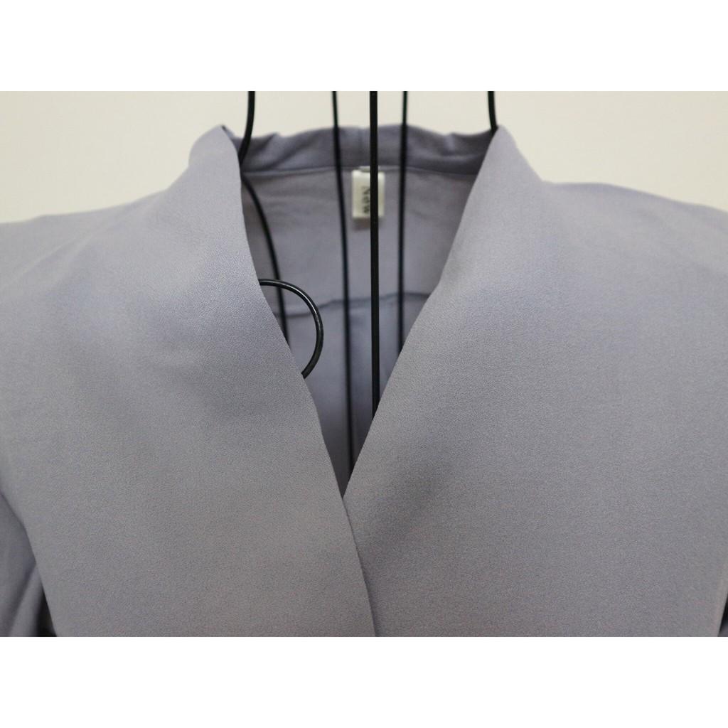 Áo Sơ Mi Nữ Công Sở Màu Xám Xanh Cổ Chữ V Phong Cách Hàn Quốc