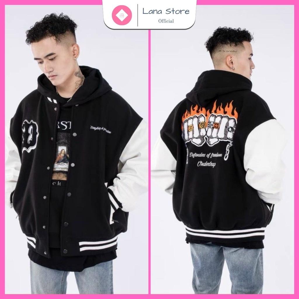 Áo Khoác Bomber In Chữ D Hoạ Tiết Lưng Cá Tính Form Rộng Freesize Chất Nỉ Bông
