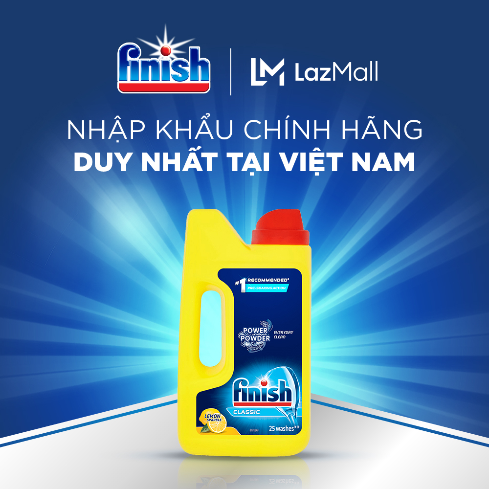 Bột Rửa Chén Bát Hương Chanh Finish Classic Power Powder Lemon Sparkle chai 1 kg