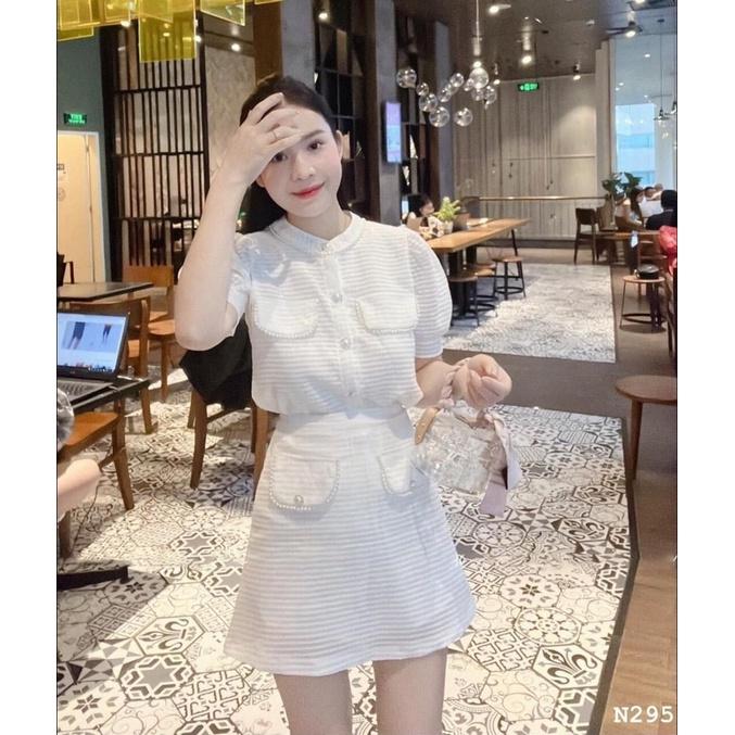 Set tơ xốp viền ngọc tiểu thư