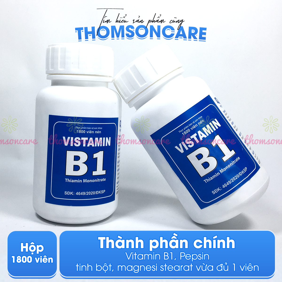 Vitamin B1 lọ to 1800 viên nén, bổ sung vtm b1, tốt cho tiêu hóa, mọc tóc cho trẻ em và người lớn