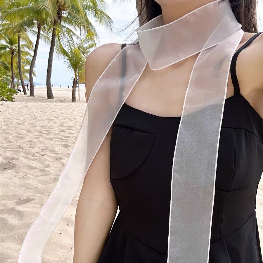 Khăn lụa voan lưới mỏng phong cách Hàn quốc, phụ kiện khăn choàng cổ, cột tóc