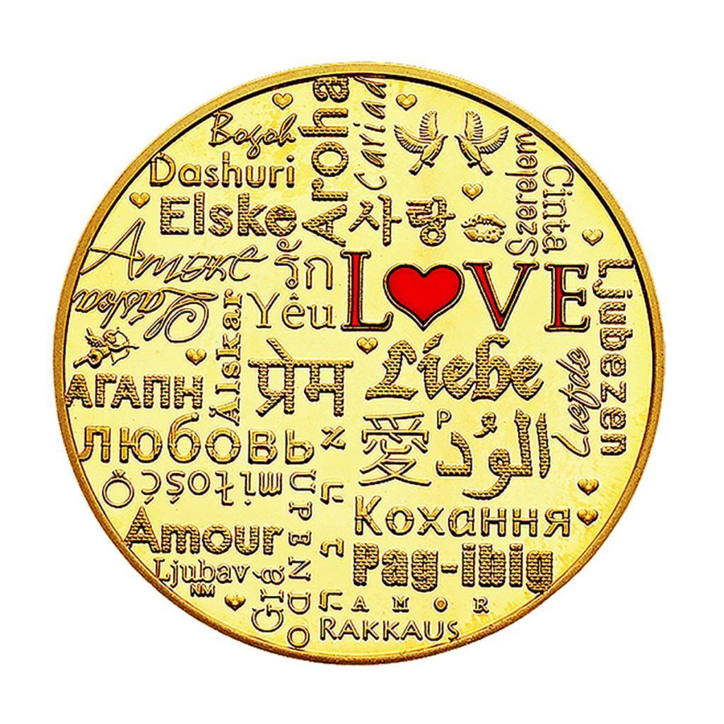 Commemorative Coin, Love Pattern In Multilanguage, Expression Love In World Language Gift For Christmas Wedding Valentine's Day In Gold