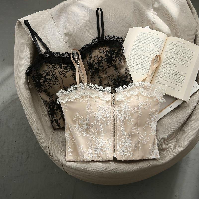 Áo corset - áo bra nữa có gọng và mút kéo khóa, ren phối họa tiết sexy Cao Cấp