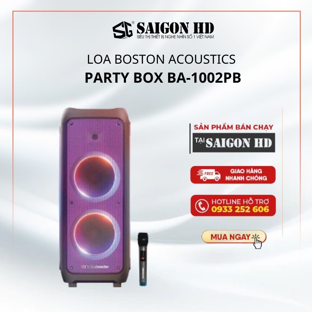 Loa Karaoke Bluetooth BOSTON ACOUSTICS Party Box BA-1002PB | Tích hợp Micro không dây | Tăng/giảm âm Bass ,Treble | Hàng Chính Hãng