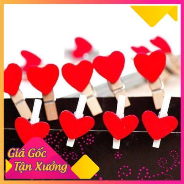 Set 10 Kẹp Gỗ Sơn Hình Trái Tim Màu Đỏ  TP'S