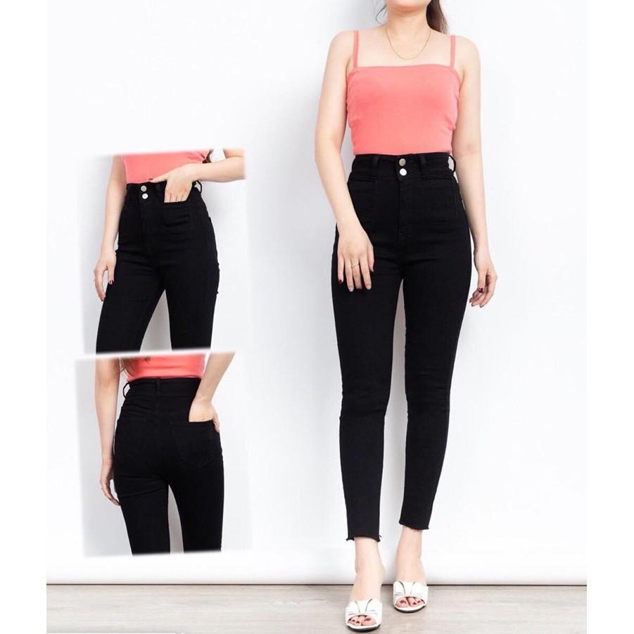 Quần Jeans Nữ Lưng Cao Phối Túi Trước Thời Trang