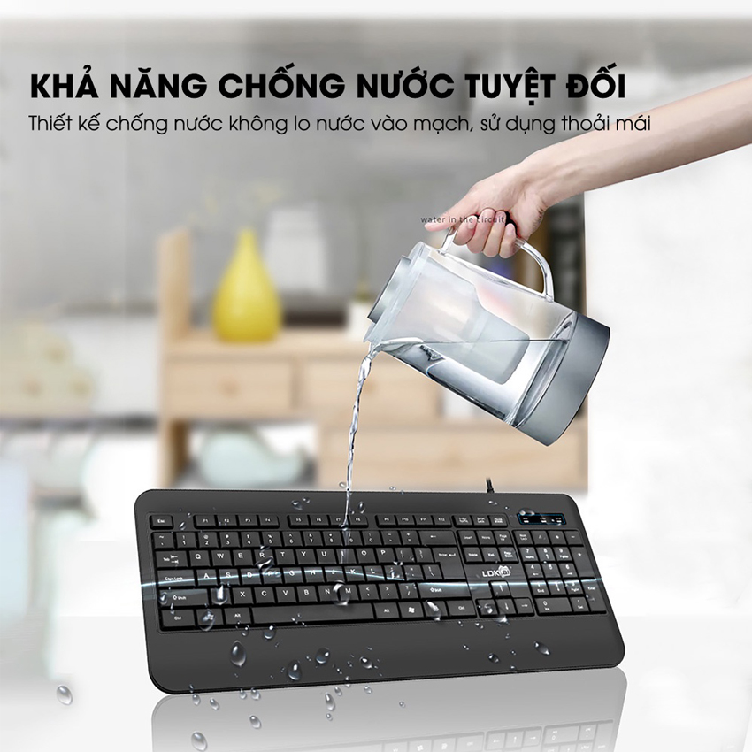 Bàn phím máy tính có dây K9 thiết kế full size 104 phím chống nước phần kê tay siêu rộng cho laptop, máy tính văn phòng