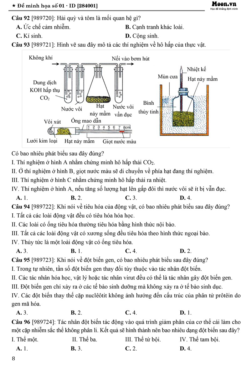 50 Đề Minh Họa 2023 Môn Sinh Học + Tặng Phiếu Trắc Nghiệm 40 Câu  _MOON