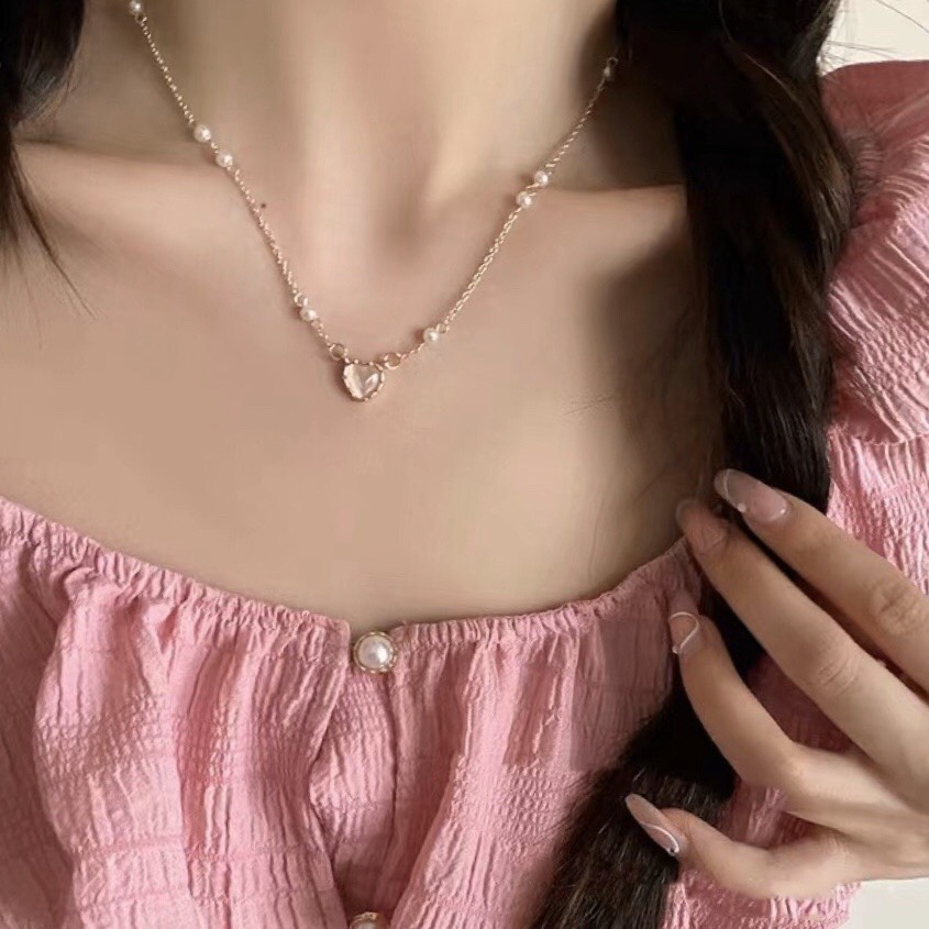Vòng Cổ Nữ Dây Chuyền Sợi Mảnh Lolita Trai Tim Xinh Xắn - Dây Chuyền Mặt Đính Đá Pha Lê Phong Cách Hàn Quốc