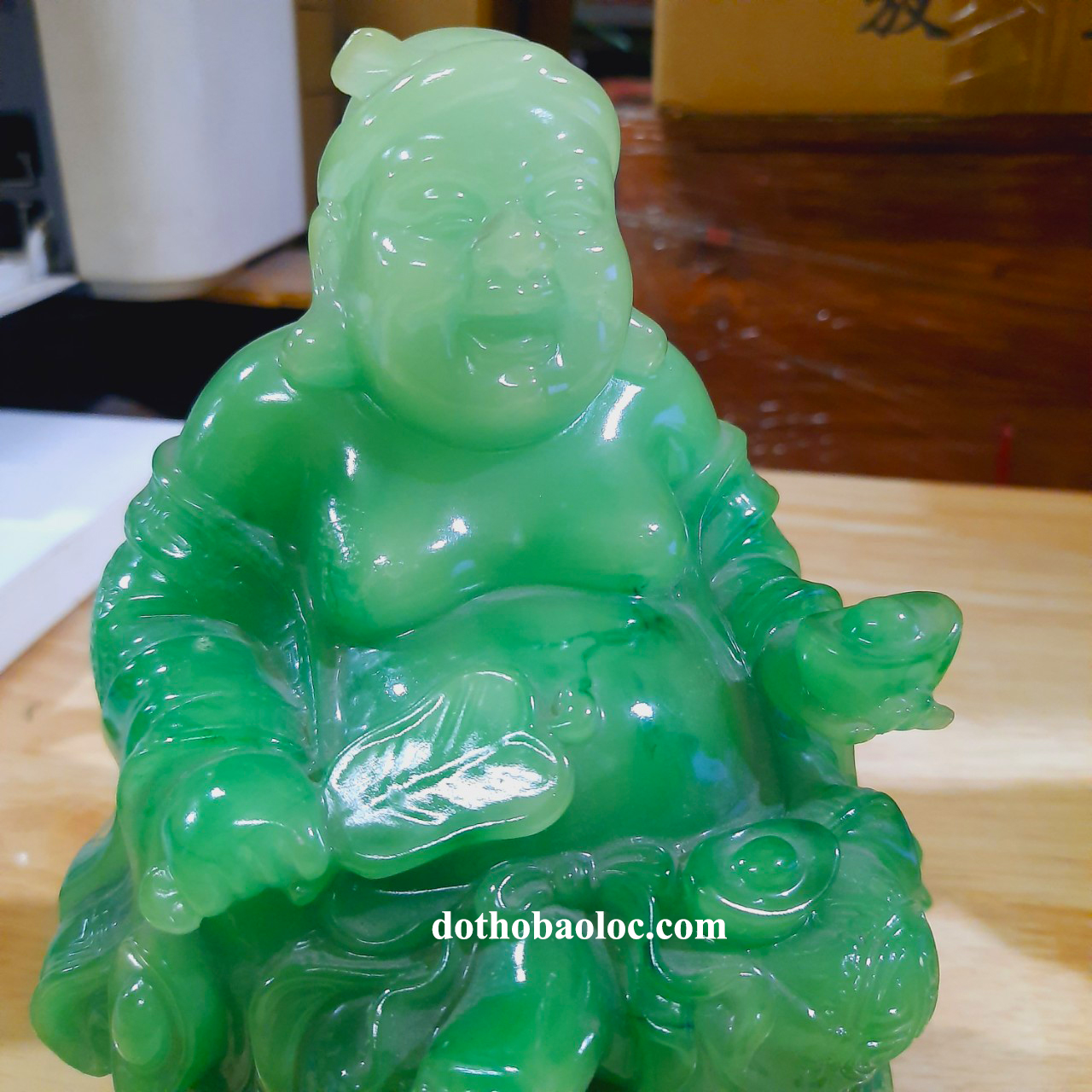 Tượng Thần Tài Thổ Địa màu xanh ngọc cao 20cm