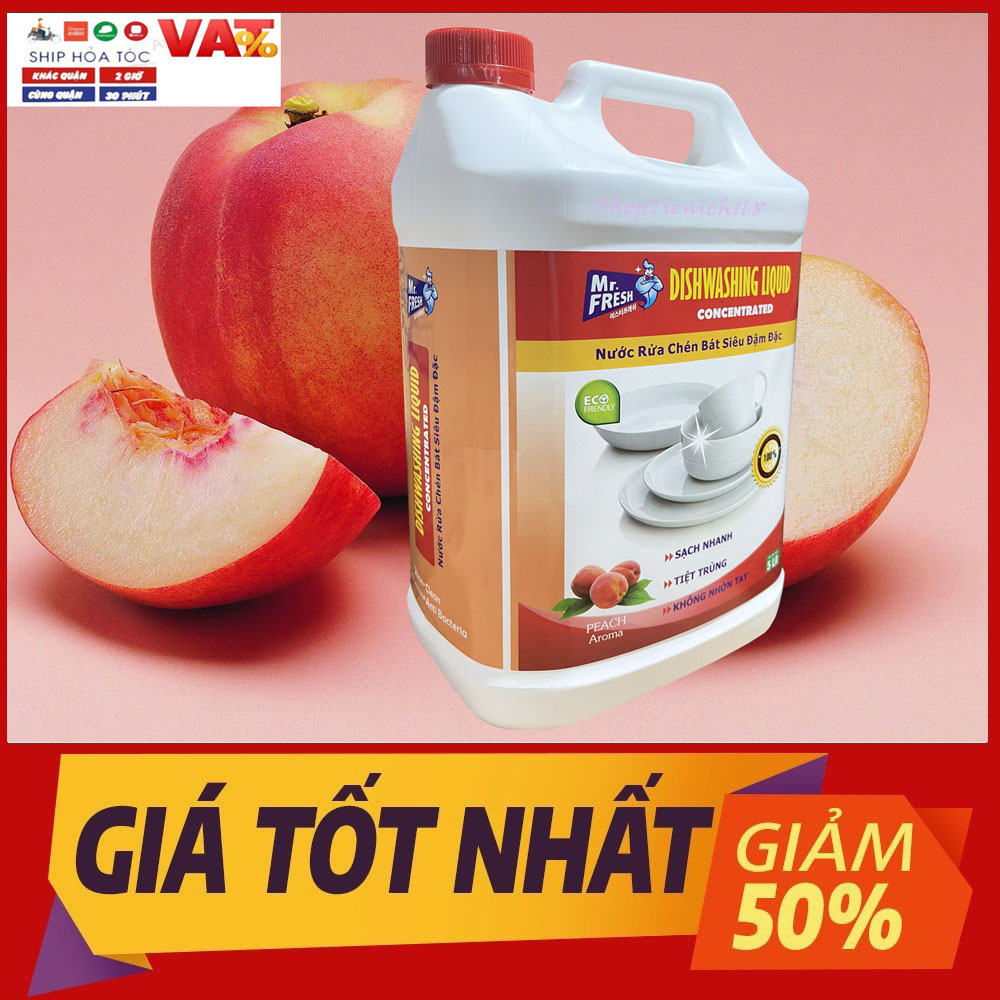 Nước rửa chén bát siêu đậm đặc Mr.fresh 5L hương đào