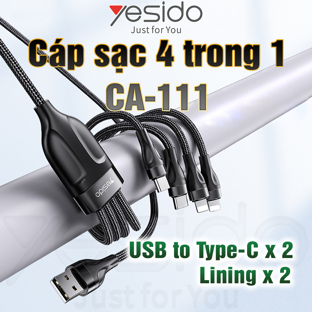 Cáp sạc Đa năng 4 trong 1 CA-111 Hai đầu Lining Hai đầu Type-C Có thể sạc cùng lúc 4 thiết bị Hàng Chính Hãng