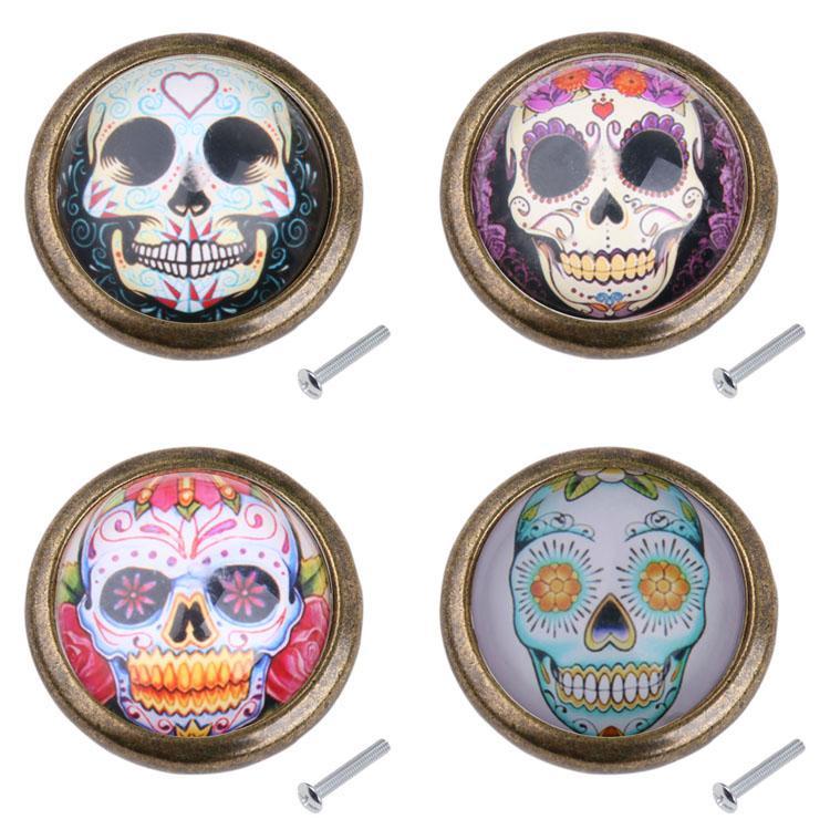 2x Vintage Brass Knob Drawer Cupboard Door Pulls Skull Cabinet Handle Knobs